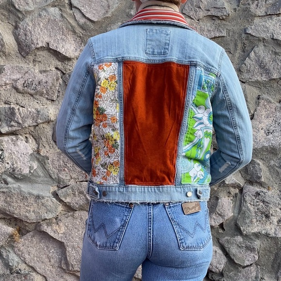 Upcycled Jackets & Blazers - Reworked | Retro 70s Vibe Button Down Patchwork Demin Jacket